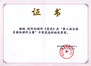 获奖证书. 第六届全国多媒体课...
